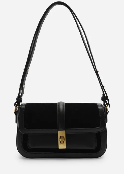 Where's That From Womens Coral Black Faux Suede Structured Shoulder Bag with Gold Lock - One Size Image 1