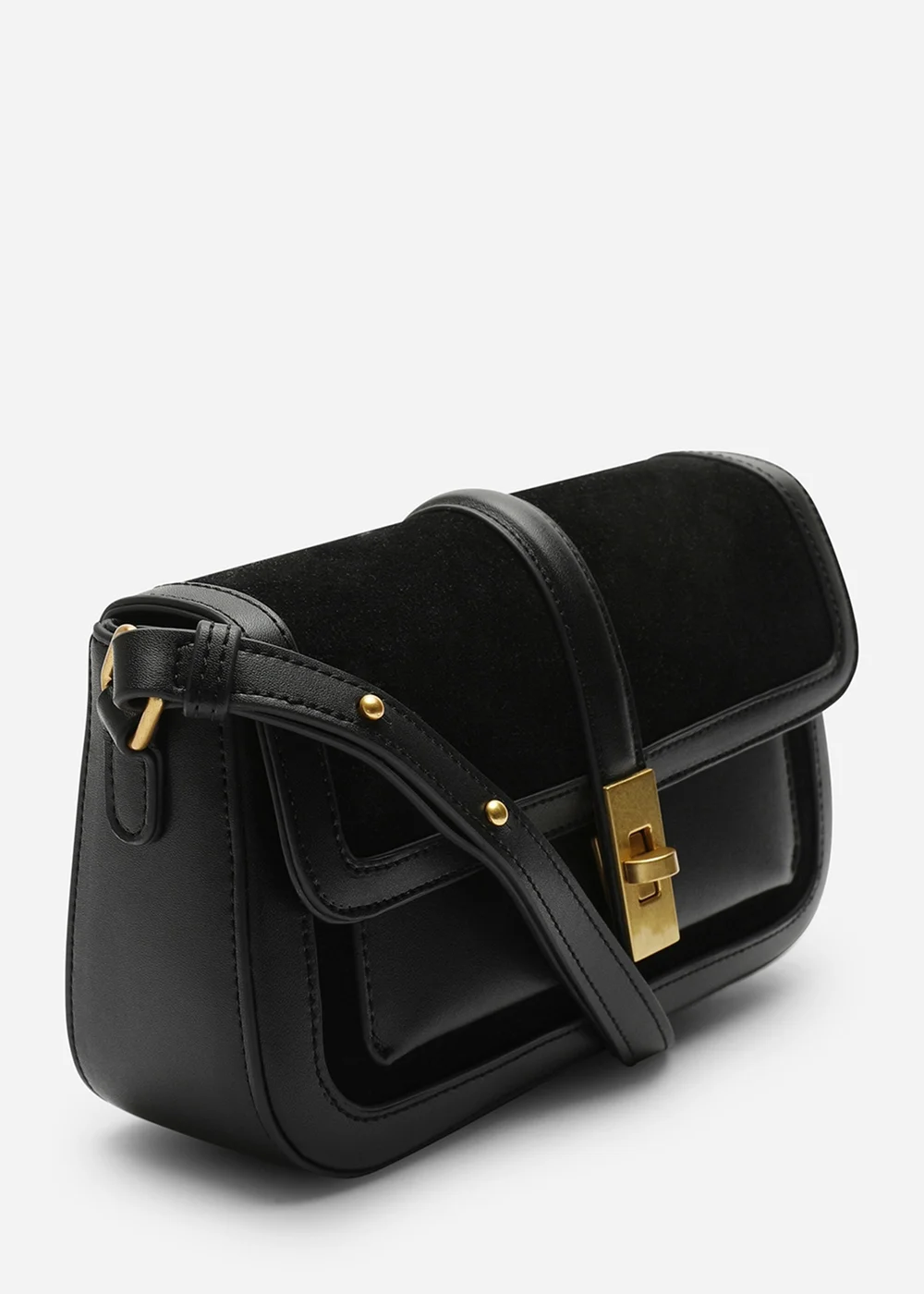 Where's That From Womens Coral Black Faux Suede Structured Shoulder Bag with Gold Lock - One Size Image 3