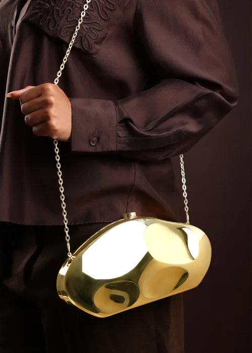 Where's That From Womens Nude Sculpted Evening Clutch Bag in Gold - One Size Image 6