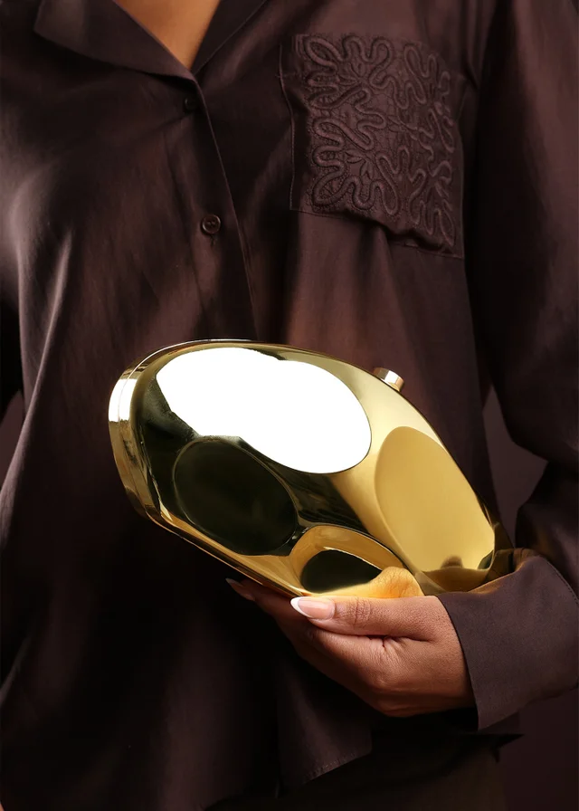 Where's That From Womens Nude Sculpted Evening Clutch Bag in Gold