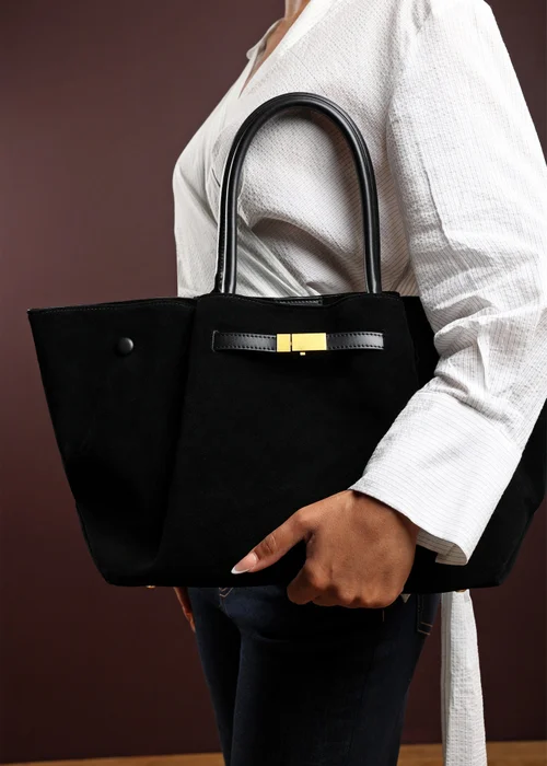 Where’s That From Dove Black Faux Suede Tote Bag - One Size Image 2