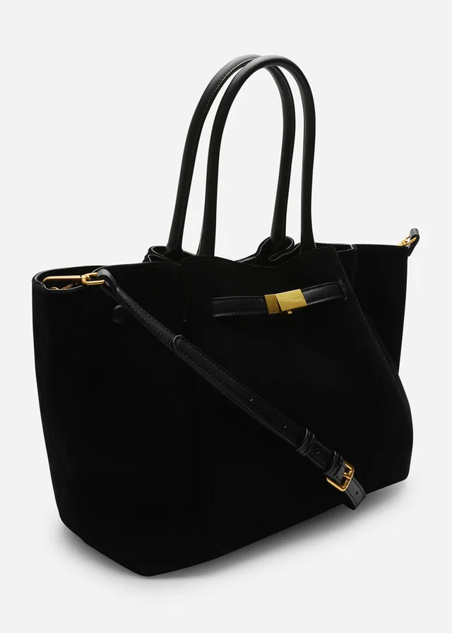 Where’s That From Dove Black Faux Suede Tote Bag