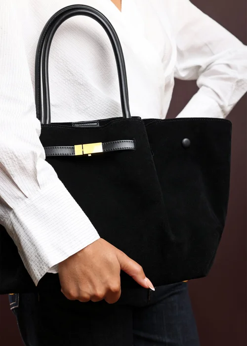 Where’s That From Dove Black Faux Suede Tote Bag - One Size Image 6
