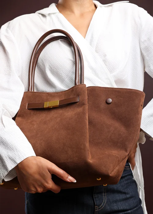 Where’s That From Dove Brown Faux Suede Tote Bag - One Size Image 2