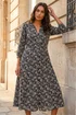 Roman Black Printed V-Neck Midi Dress - 20 Image 1