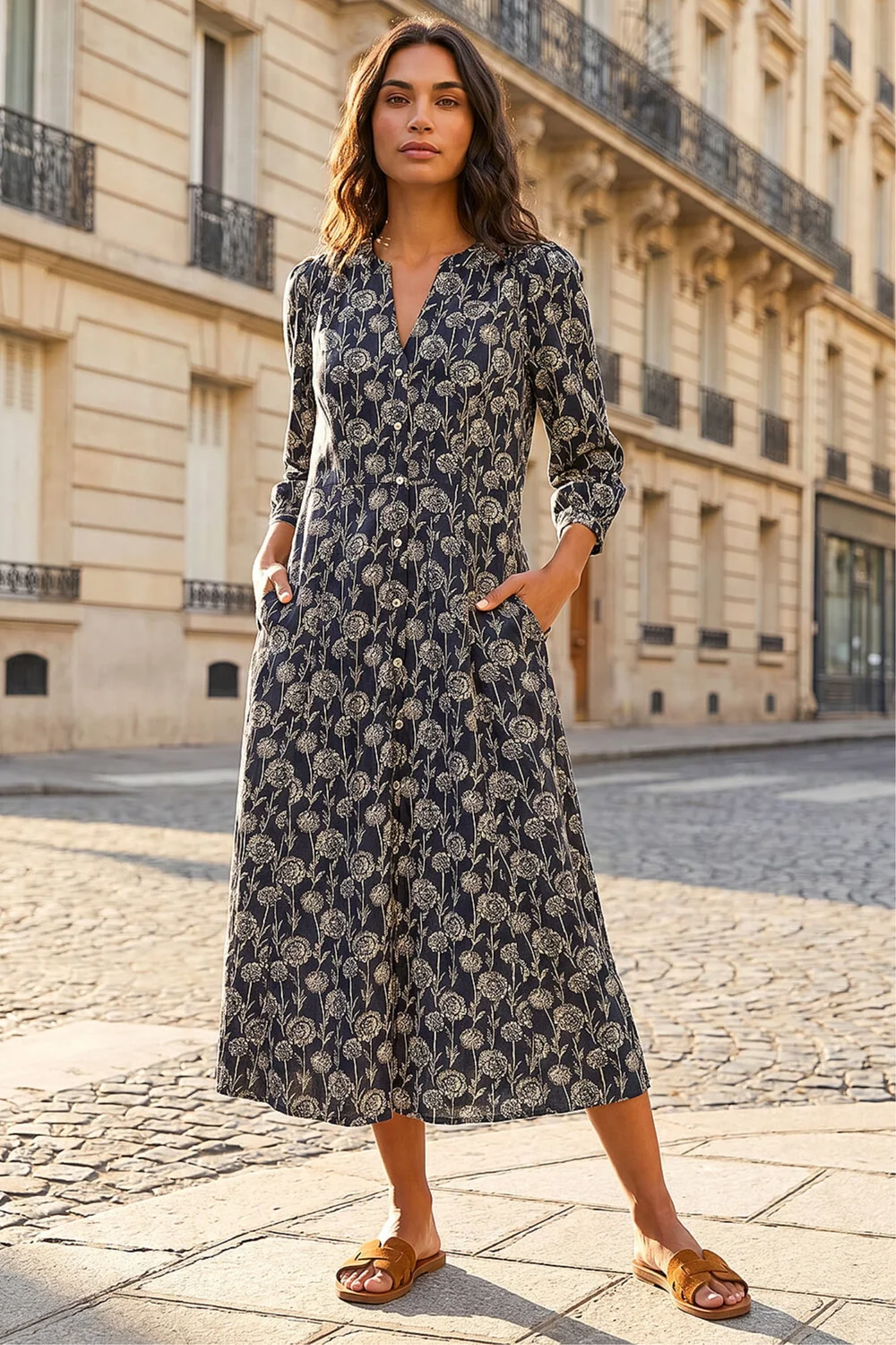 Roman Black Printed V-Neck Midi Dress - 20 Image 2