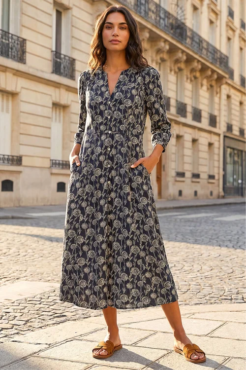 Roman Black Printed V-Neck Midi Dress - 20 Image 2