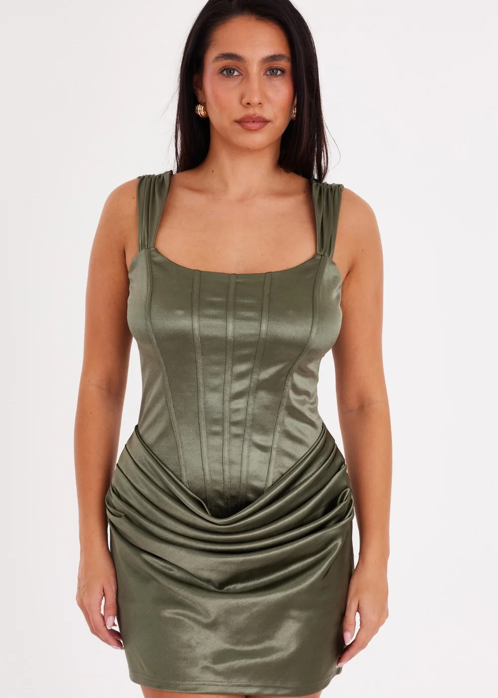 quiz green satin dress Quiz Green Satin Drop Shoulder Midaxi Dress - 8