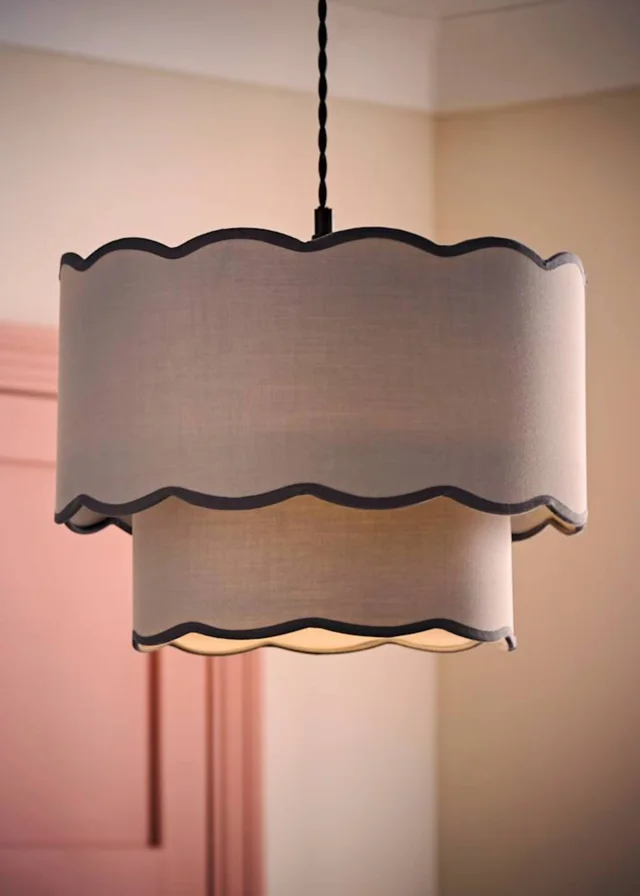 ValueLights Sloane Easy Fit Grey Ceiling Lampshade 2 Tier Scallop Shade