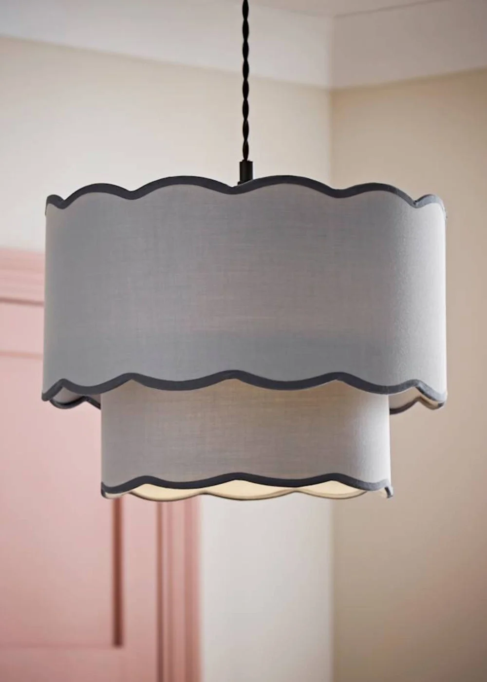 ValueLights Sloane Easy Fit Grey Ceiling Lampshade 2 Tier Scallop Shade - One Size Image 1