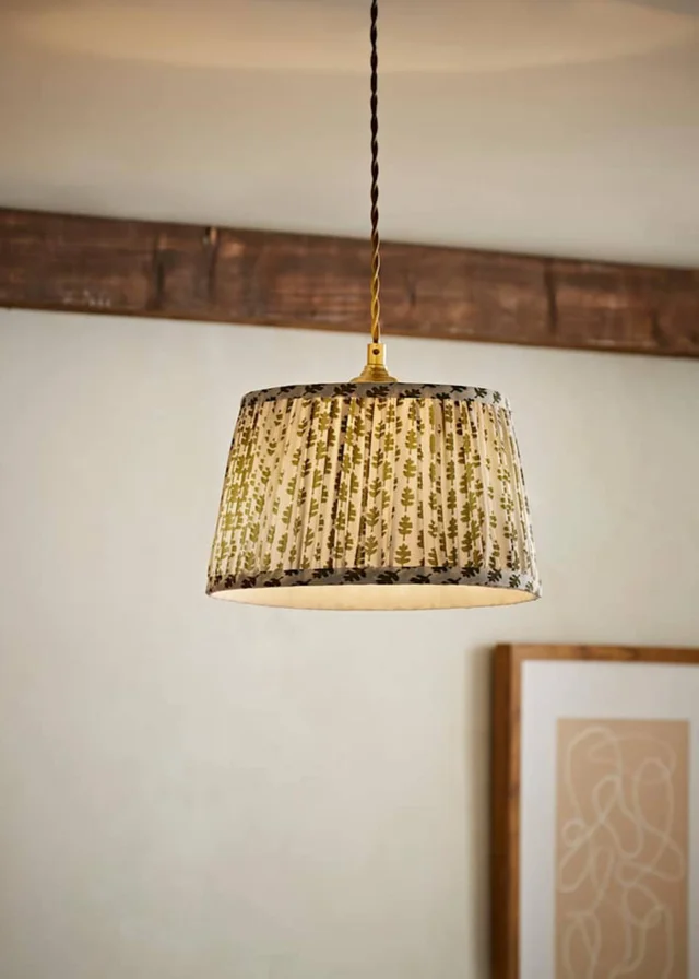 ValueLights Grange Small Easy Fit Green Floral Pleated Lampshade