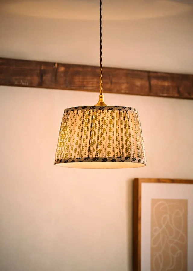 ValueLights Grange Small Easy Fit Green Floral Pleated Lampshade