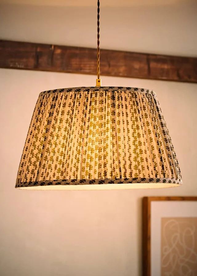 ValueLights Grange Large Easy Fit Green Floral Pleated Lampshade