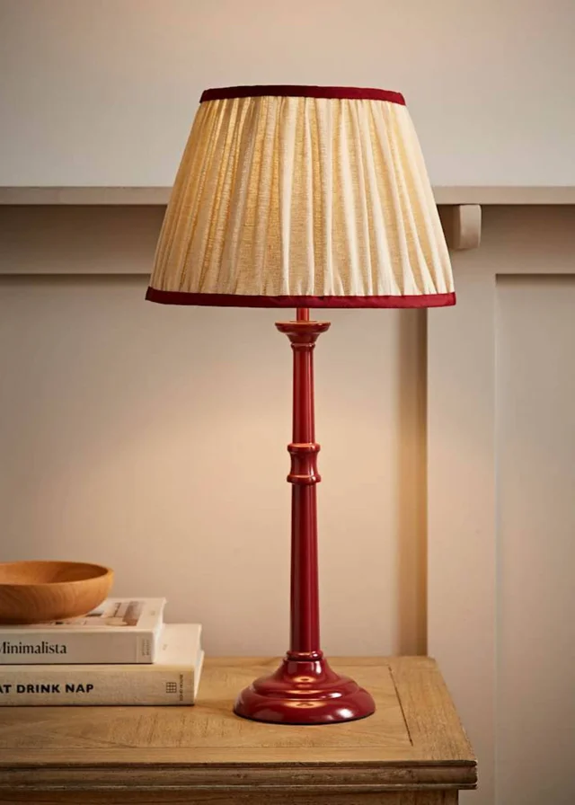ValueLights Clara Burgundy Candlestick Table Lamp with Linen Shade