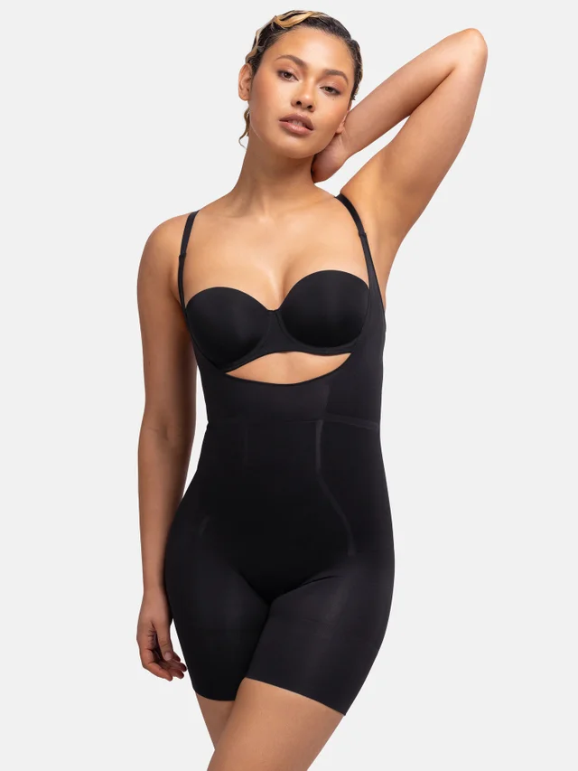 Dorina Bodysuit Black Seamless Open Bust