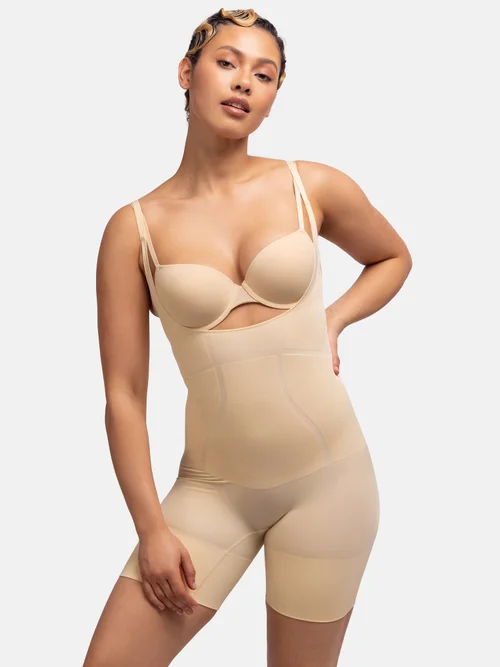 Dorina Bodysuit Beige Seamless Open Bust - XS Image 3