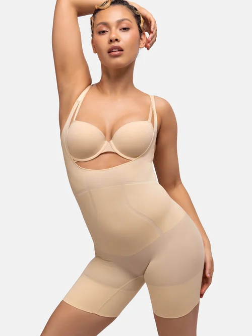 Dorina Bodysuit Beige Seamless Open Bust - XS Image 1