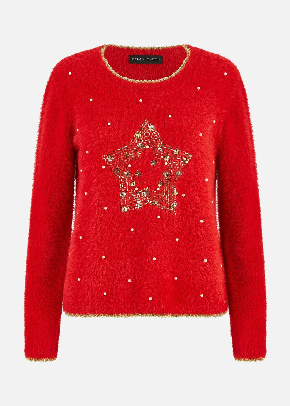 Yumi Red Fluffy Star Christmas Jumper - M Image 4