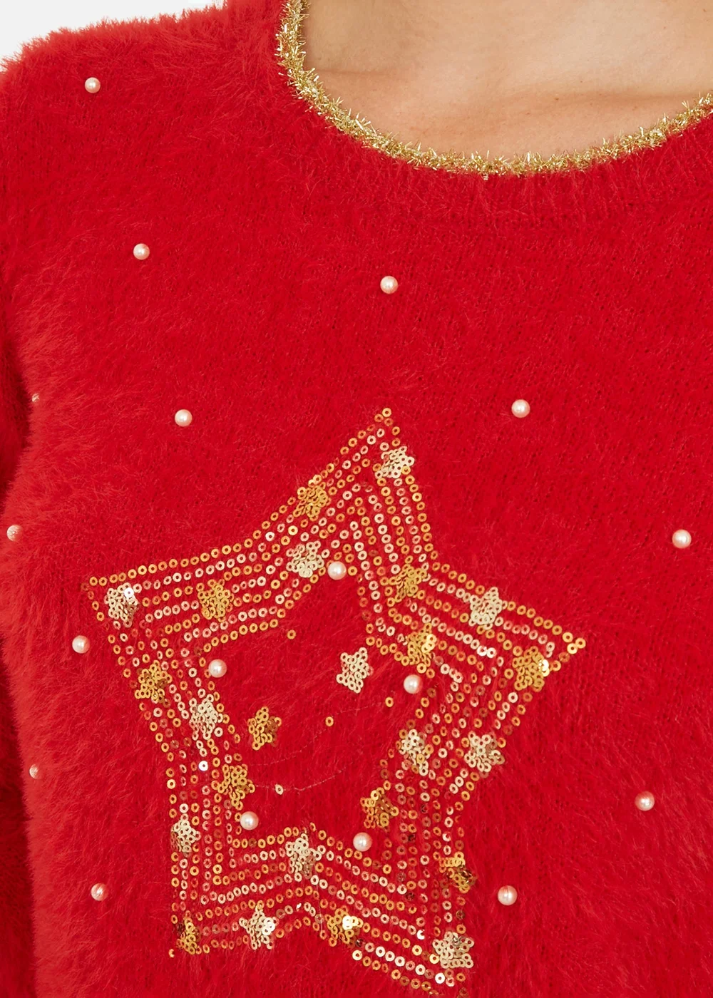 Yumi Red Fluffy Star Christmas Jumper - M Image 3