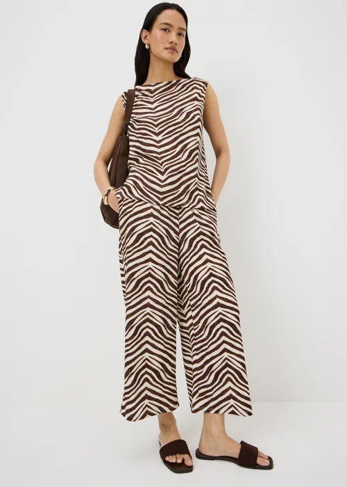 Brown Zebra Print Textured Cropped Trousers - 16 Image 1