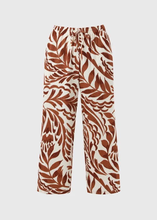 Chocolate Brown Leaf Textured Cropped Co Ord Trousers - 18 Image 4
