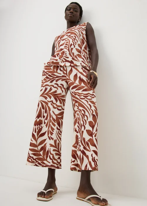 Chocolate Brown Leaf Textured Cropped Co Ord Trousers - 18 Image 1