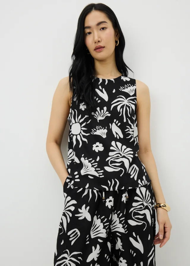 Black Sun Print Vest Co Ord Top