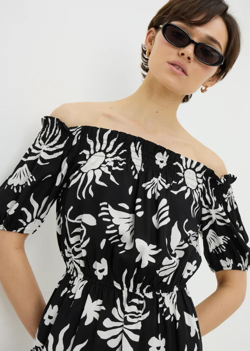 Black Sun Print Bardot Mini Dress - 20 Image 2