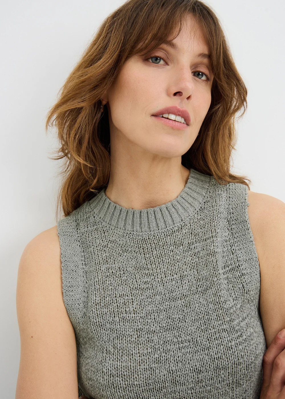Sage Green Tape Yarn Knitted Vest Top - 3XL Image 2