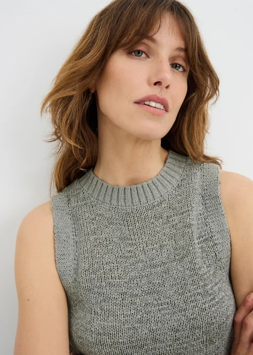 Sage Green Tape Yarn Knitted Vest Top - 3XL Image 2