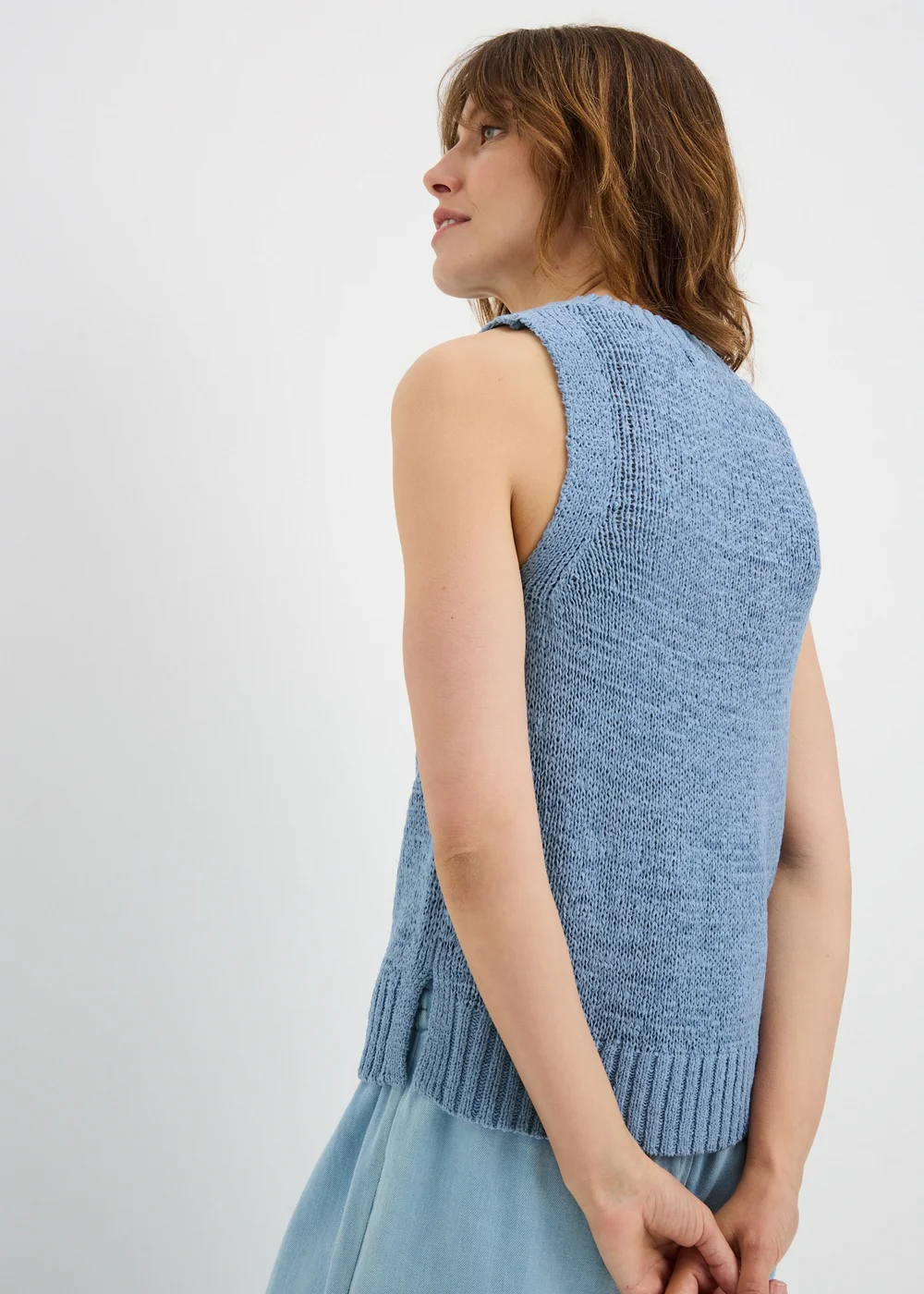 Light Blue Tape Yarn Knitted Vest Top - M Image 1