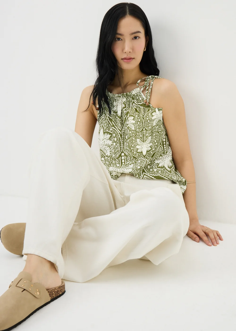Khaki Palm Print Cami Co Ord Top - 24 Image 1