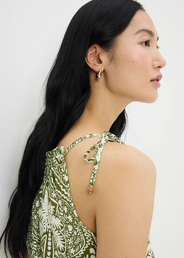 Khaki Palm Print Cami Co Ord Top