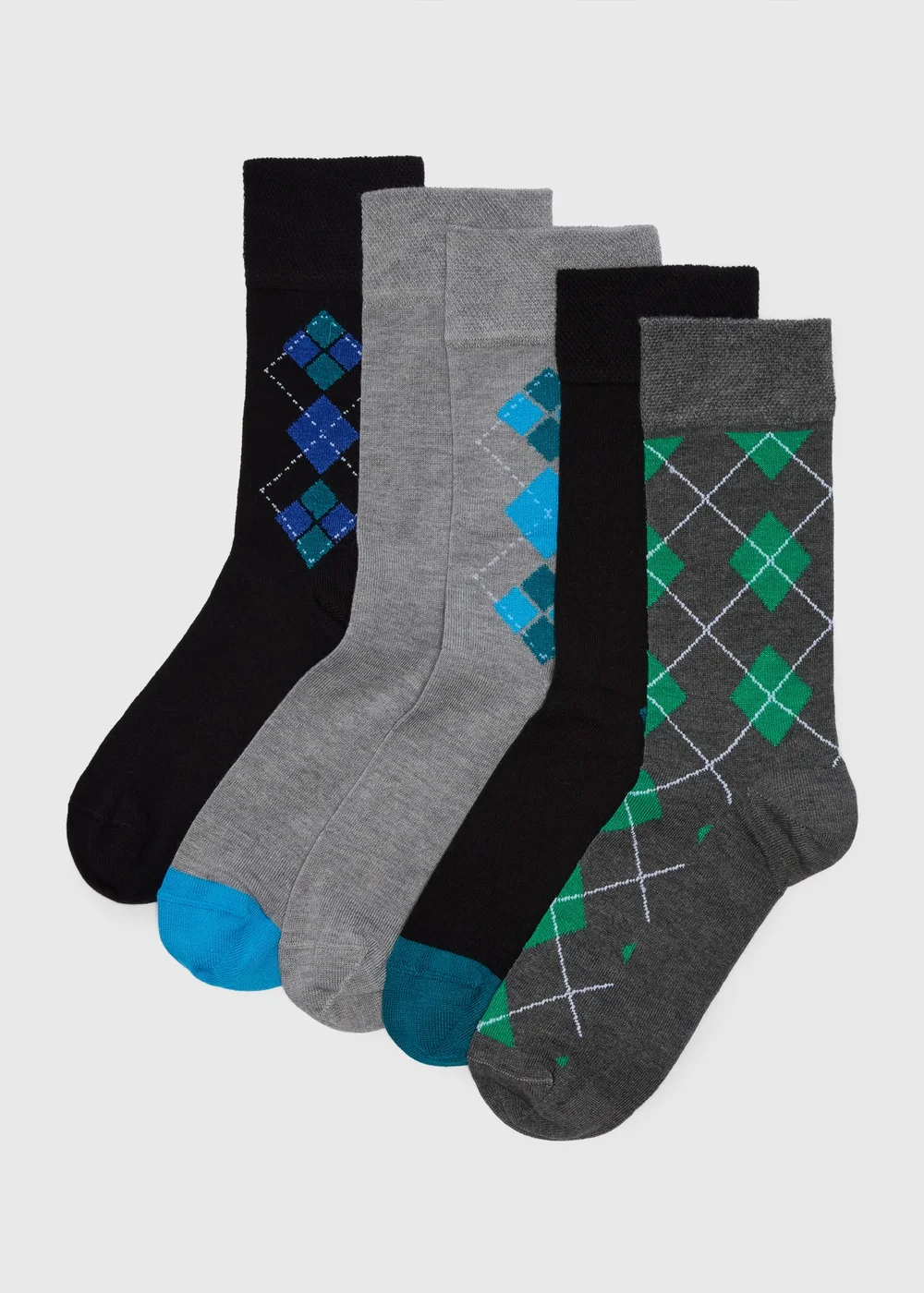 5 Pack Multicolour Argyle Flexi Top Ankle Socks - 6-8.5 Image 1