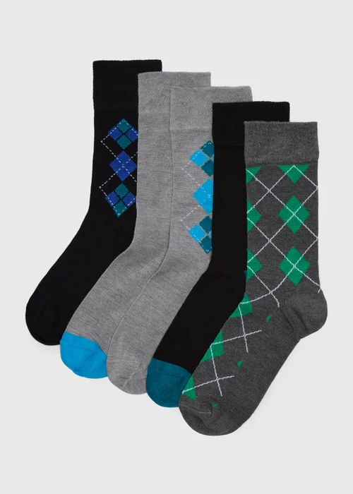 5 Pack Multicolour Argyle Flexi Top Ankle Socks - 6-8.5 Image 1