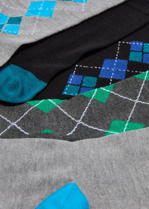 5 Pack Multicolour Argyle Flexi Top Ankle Socks - 6-8.5 Image 2