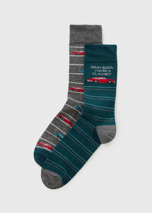 2 Pack Teal Grandad Car Father's Day Ankle Socks - 6-8.5 Image 1
