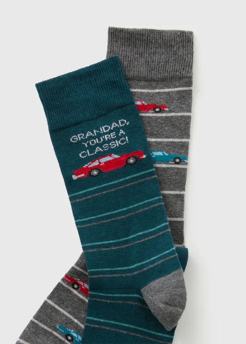 2 Pack Teal Grandad Car Father's Day Ankle Socks - 6-8.5 Image 2