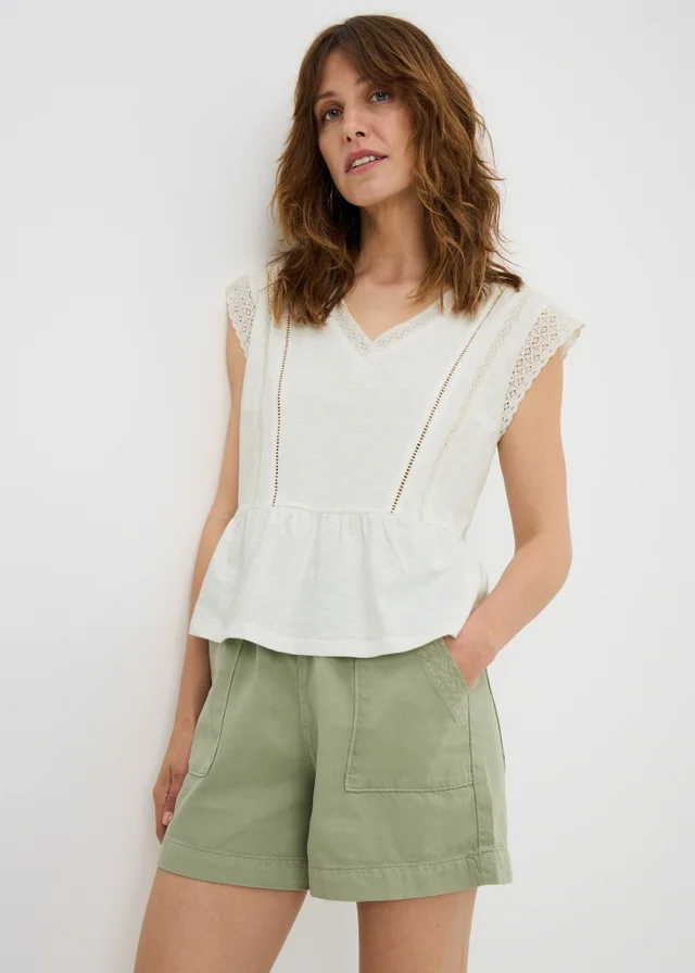 Ivory Lace Trim Peplum Top