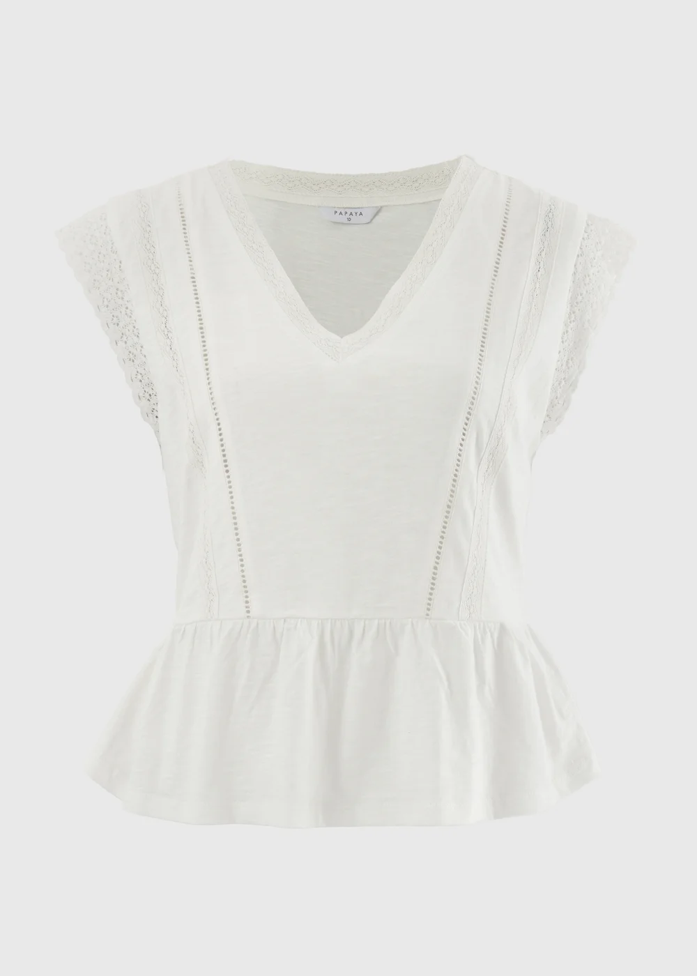 Ivory Lace Trim Peplum Top - 16 Image 3