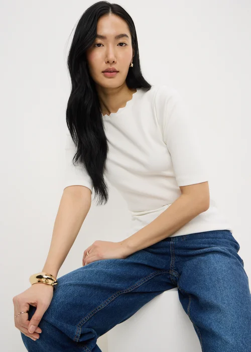 Cream Neck Trim Fitted T-Shirt - 16 Image 1