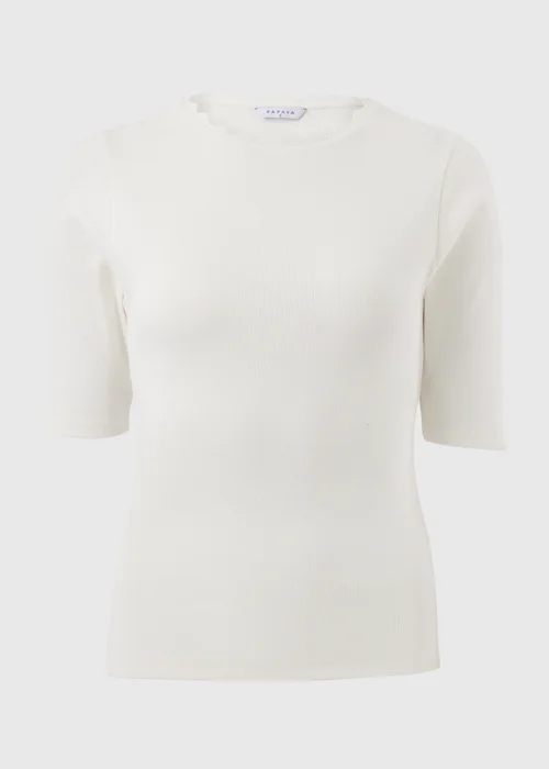 Cream Neck Trim Fitted T-Shirt - 16 Image 3
