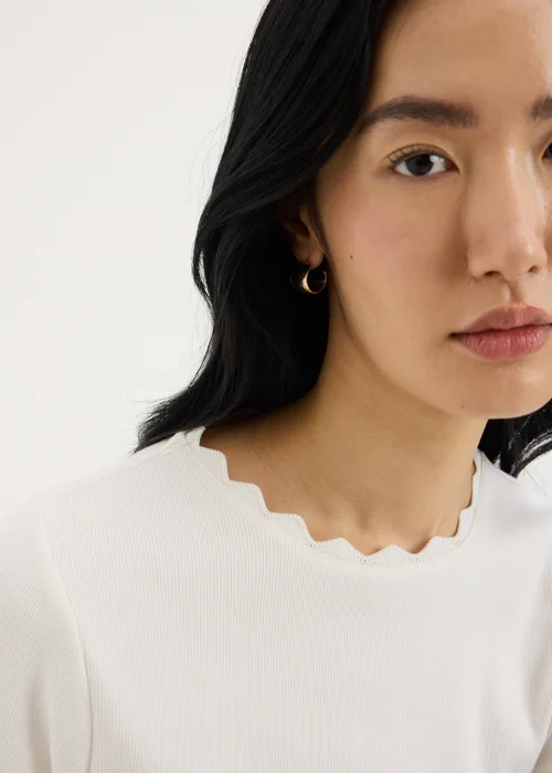 Cream Neck Trim Fitted T-Shirt - 16 Image 2