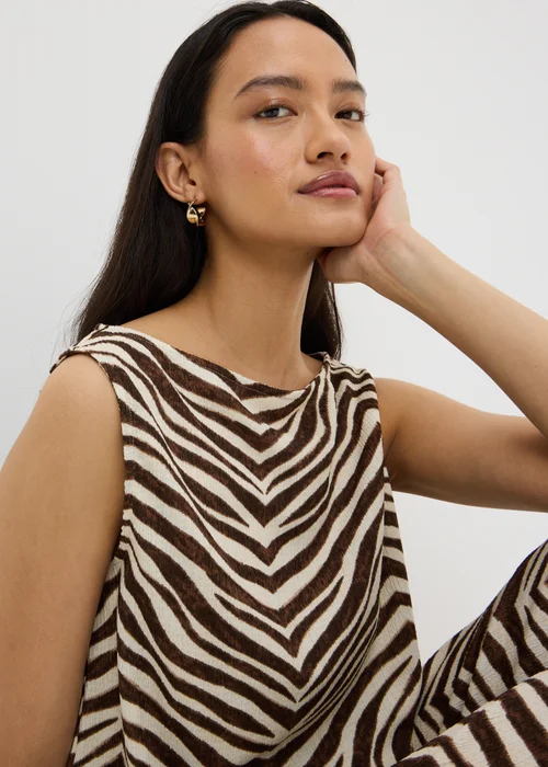 Brown Zebra Print Textured Co Ord Vest Top - 12 Image 3