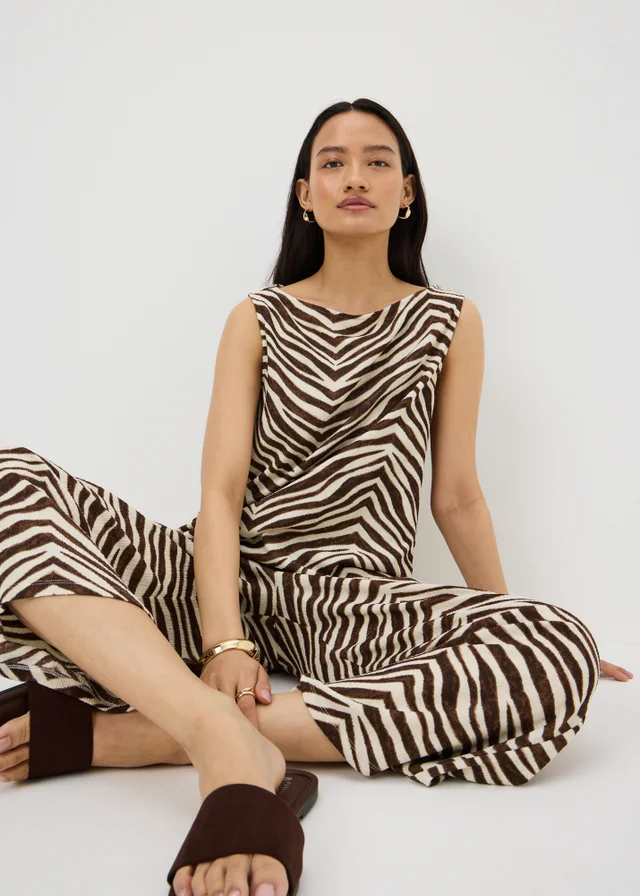 Brown Zebra Print Textured Co Ord Vest Top
