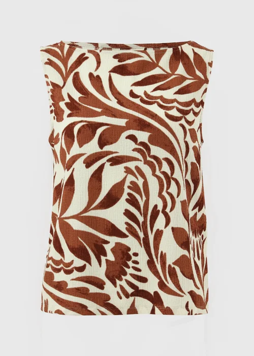 Chocolate Brown Leaf Textured Co Ord Vest Top - 8 Image 4
