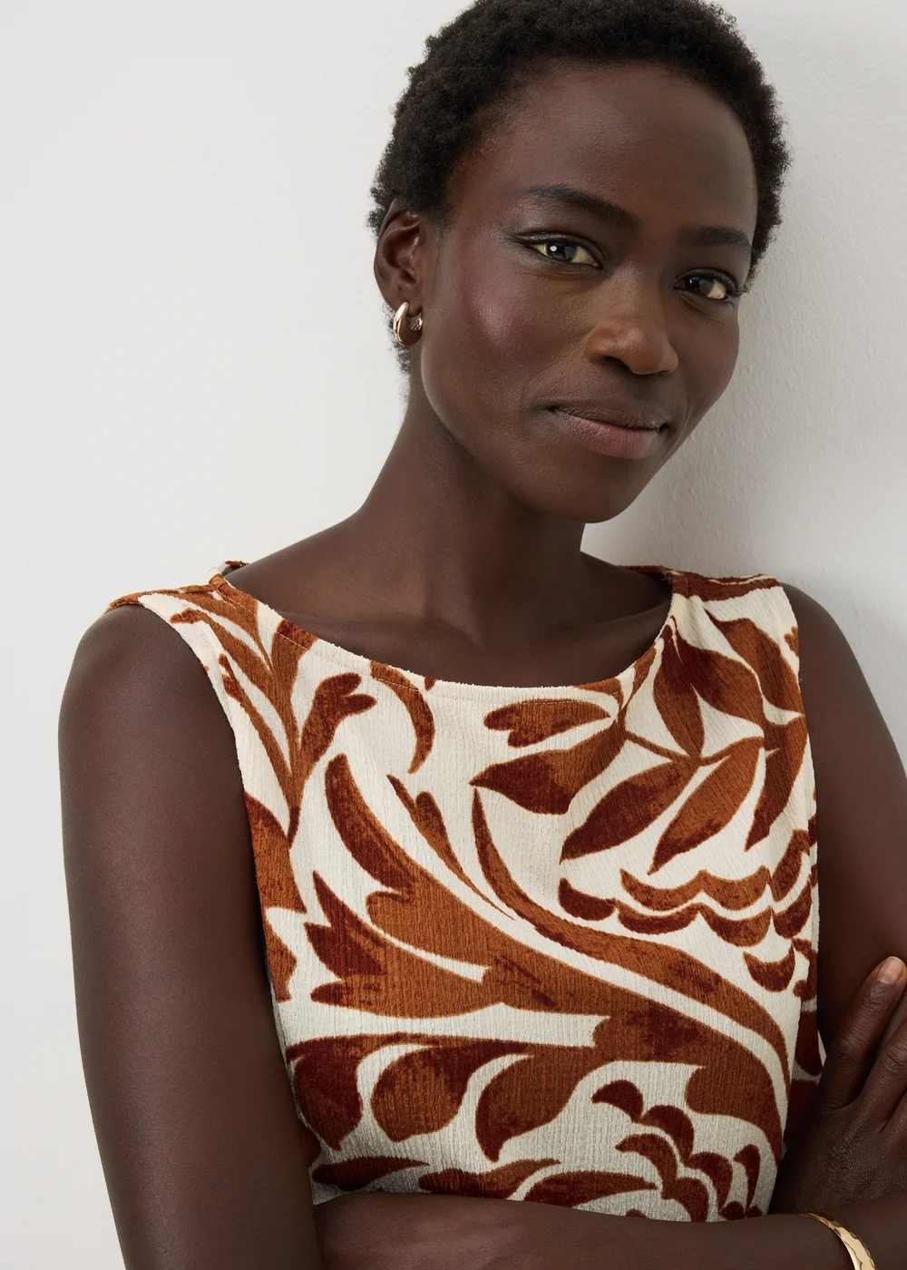 Chocolate Brown Leaf Textured Co Ord Vest Top - 8 Image 3
