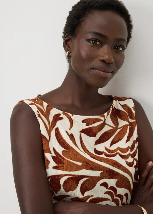 Chocolate Brown Leaf Textured Co Ord Vest Top - 8 Image 3
