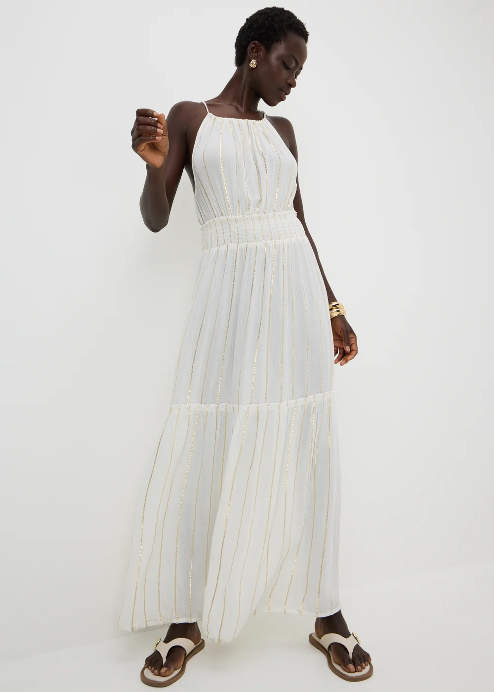 Cream Sequin Sparkle Maxi Beach Dress - XS Image 1