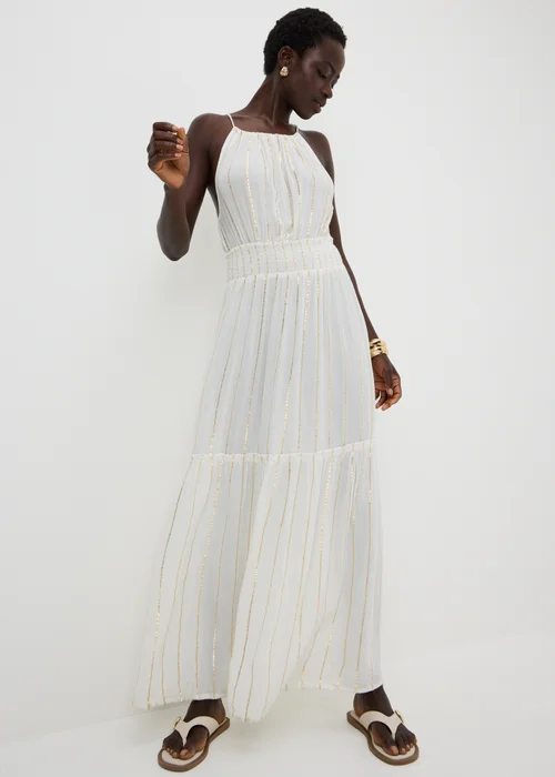 Cream Sequin Sparkle Maxi Beach Dress - XS Image 1